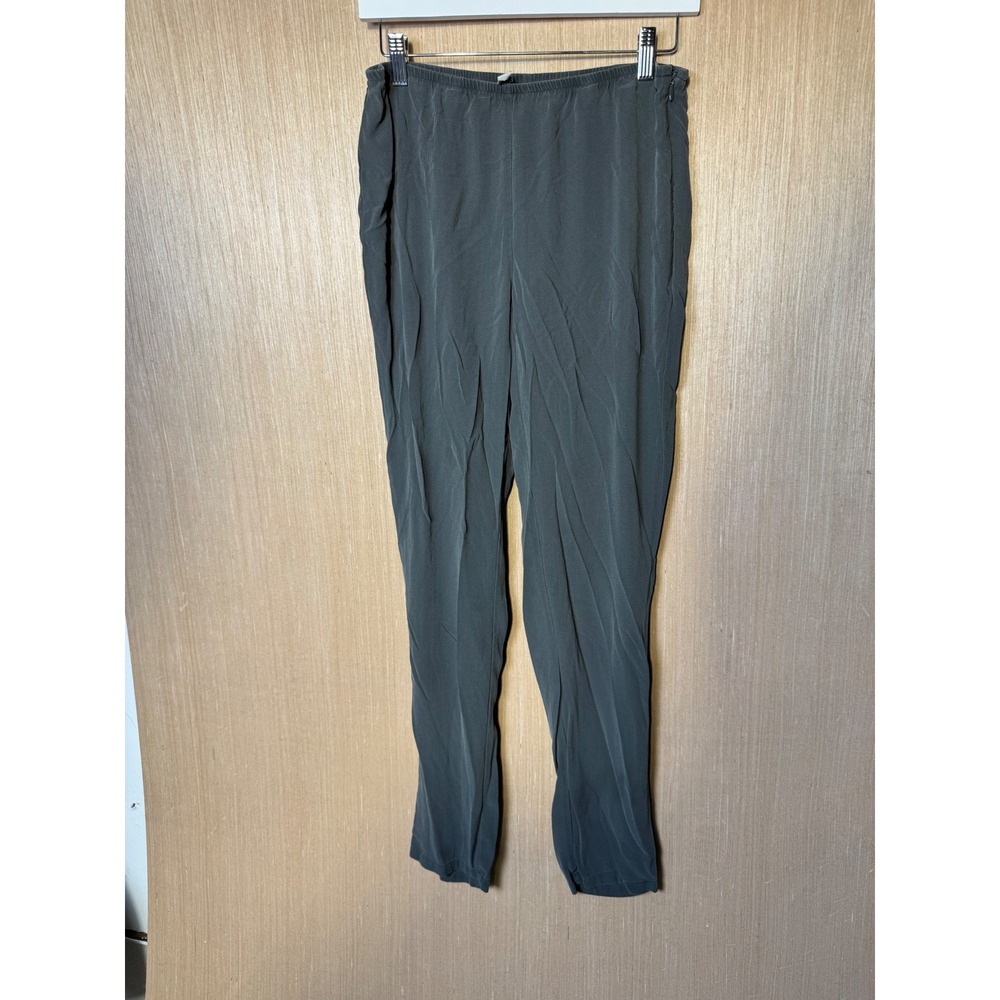 Eileen Fisher Womens 100% Silk Tapered Pants Charcoal Gray Side Zip Size Small